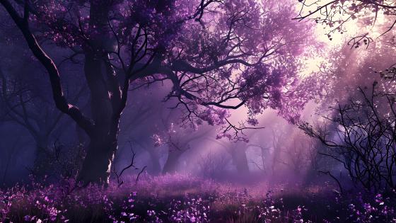 Enchanted Purple Forest Sunrise wallpaper
