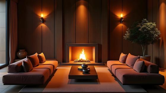 Cozy Fireplace Living Space Decor - backiee