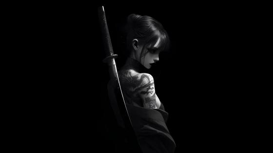 Tattooed Warrior in Shadows: Ai Anime Artistry wallpaper
