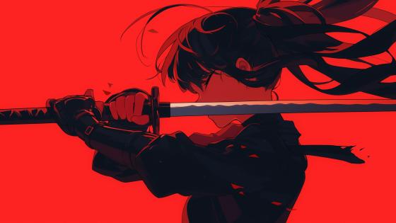 Samurai Elegance in Fiery Realm wallpaper