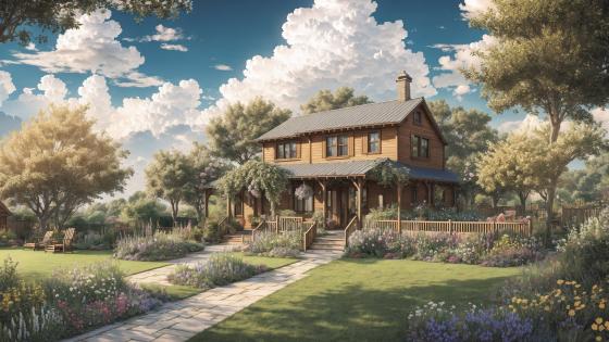 Idyllic Anime Cottage in Lush Countryside wallpaper