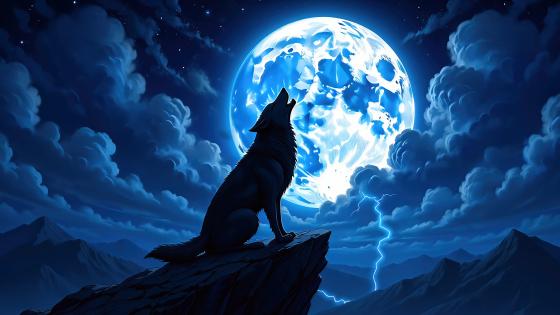 Wolf Howling In A Storm wallpaper