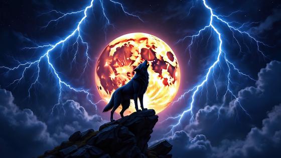 Howling Wolf Beneath a Lunar Storm wallpaper