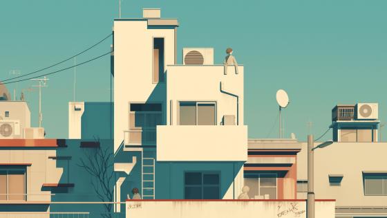 Anime City Minimalism in Afternoon Light wallpaper