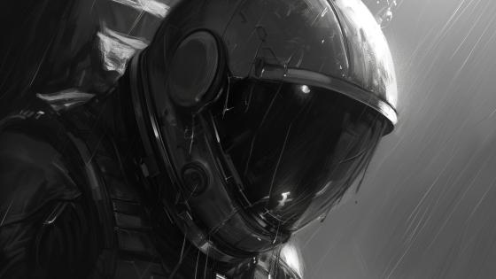 Monochrome Astronaut in the Rain wallpaper