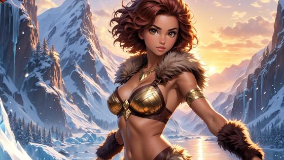 Winter Warrior in a Snowy Mountain Landscape wallpaper