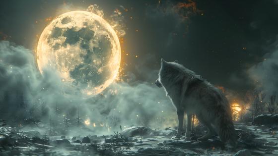Mystical Moonlit Wolf Dreamscape wallpaper