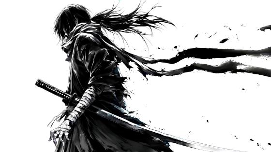Samurai in Monochrome Tranquility wallpaper