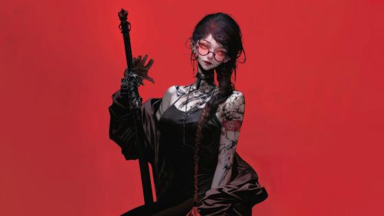 Tattooed Enigma on a Crimson Canvas wallpaper