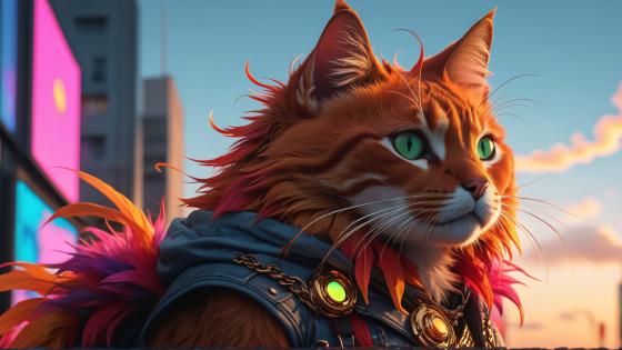 Ginger Cat Goes Cyber Adventurer in 5K AI Art wallpaper