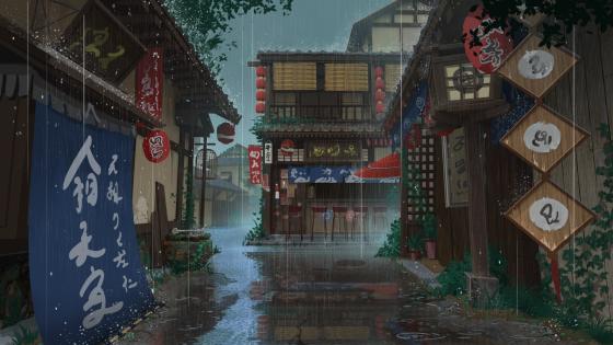 Rain-soaked Anime Alleyway Charm wallpaper