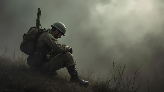 Determined Soldier in a Misty Battlefield wallpaper