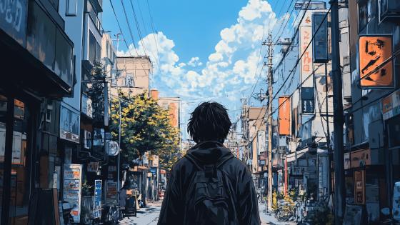 Anime City Exploration in 5K Clarity wallpaper