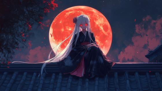 Rooftop Enchantment under the Full Moon wallpaper