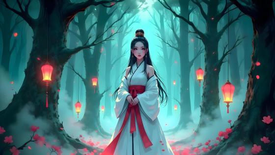 Enchanted Forest Princess in Lantern Glow wallpaper