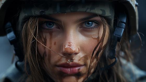 Fierce Female Warrior in Camouflage Portrait wallpaper