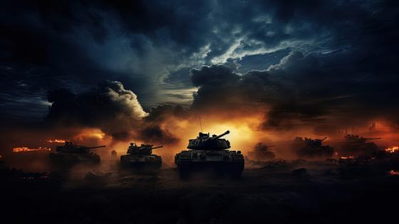 Tanks at Dusk on the Battlefield wallpaper