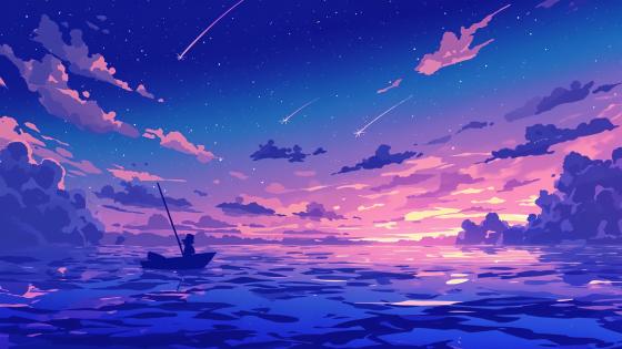 Serene Night Sky Over Calm Waters - backiee
