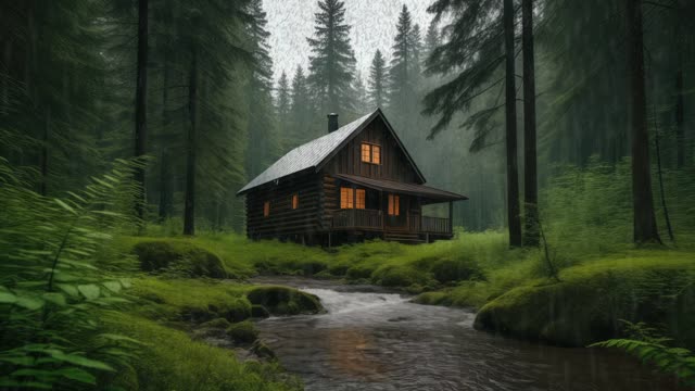 Cottage in the raining forest live wallpaper