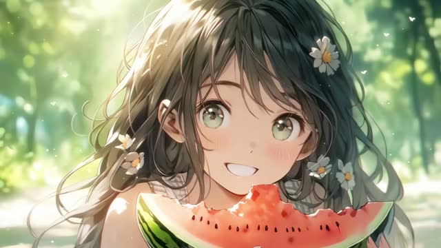Watermelon anime girl live wallpaper