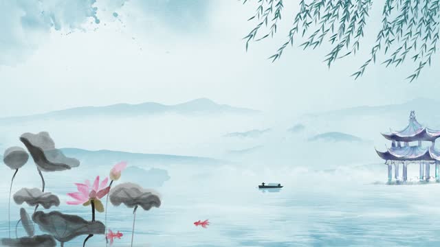 Tranquil lake with lotus and small boat live wallpaper