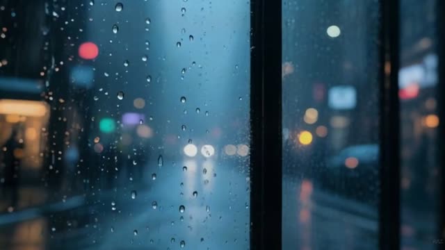 Rainy window view with blurred lights live wallpaper