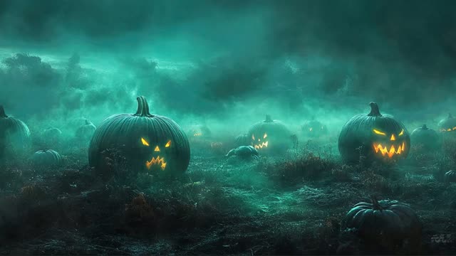 Spooky pumpkins in underwater graveyard live wallpaper