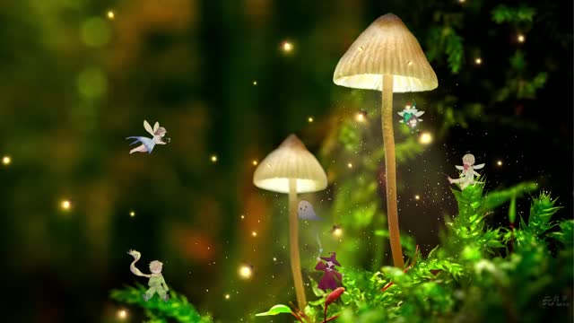 Glowing mushrooms in green forest live wallpaper
