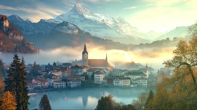 Mountain view from snowy village live wallpaper