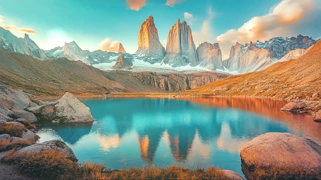 Lake with red rock cliffs live wallpaper