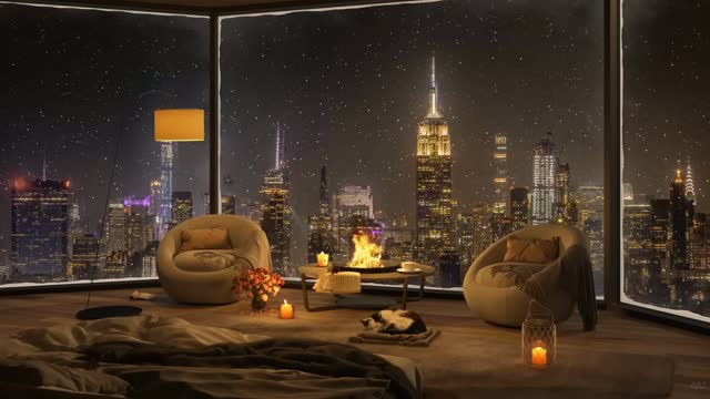 Cozy modern living room interior live wallpaper