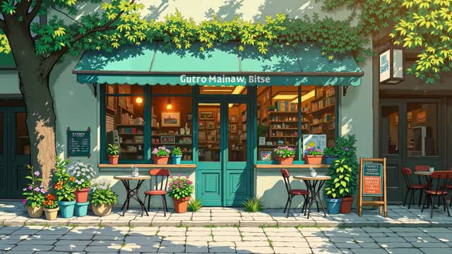 Street cafe with glowing lanterns live wallpaper
