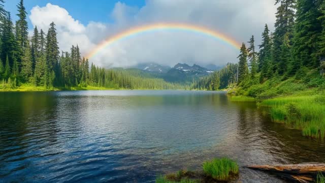 Peaceful lake with mountain arch live wallpaper