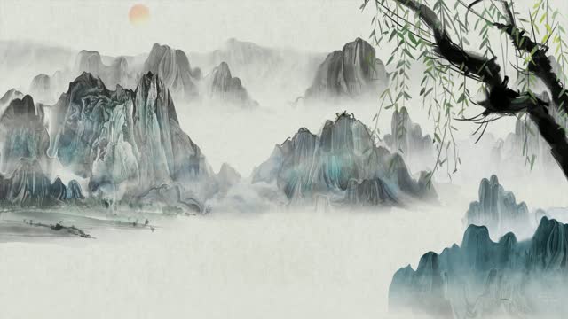 Traditional ink-style mountain scene live wallpaper