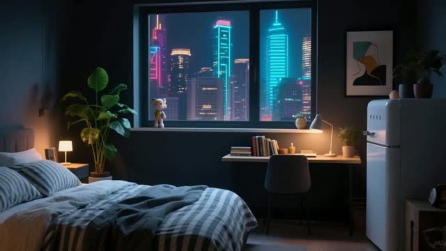 Modern room with neon lighting live wallpaper