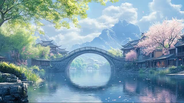 Bridge and river in mountains live wallpaper
