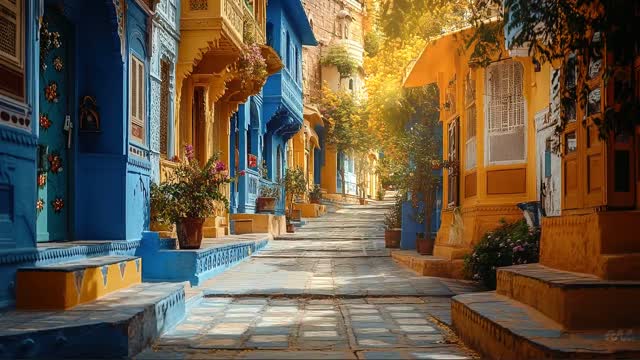 Golden alleyway in old city live wallpaper