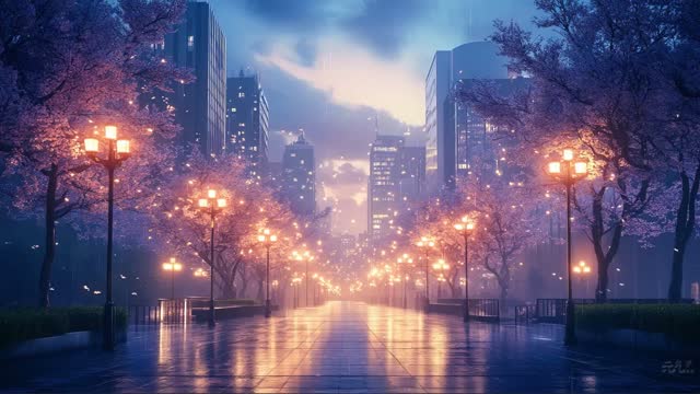 Glowing street in winter lights live wallpaper