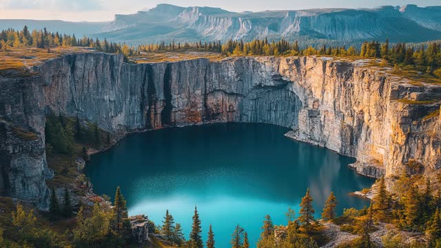 Lagoon surrounded by rocky cliffs live wallpaper