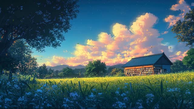 Cotton clouds in blue sunset live wallpaper