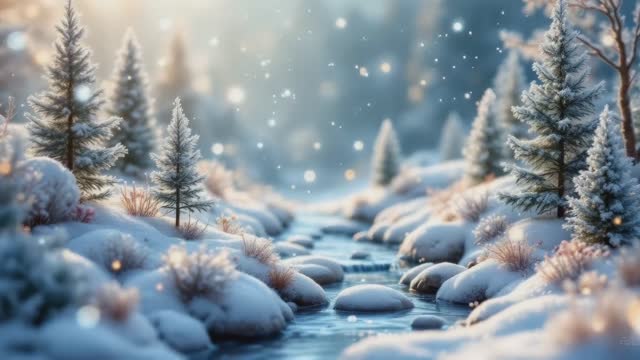 Snowy stones and pine trees live wallpaper
