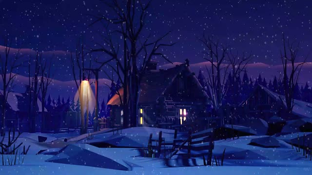 Cabin lights in snowy night live wallpaper
