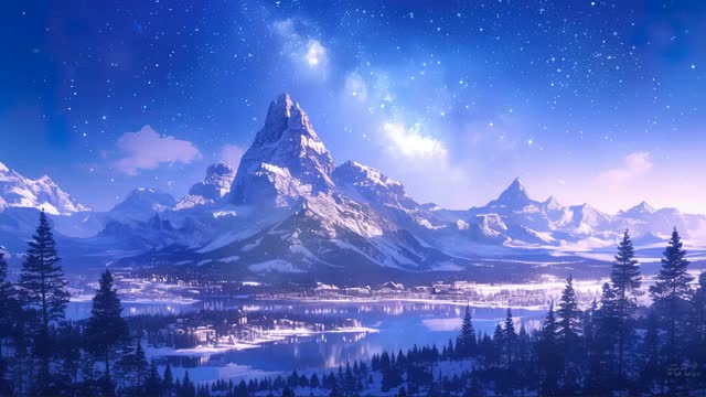 Snowy mountain peak under stars live wallpaper