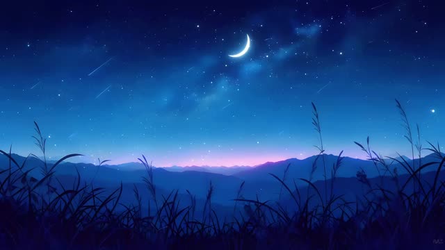 Crescent moon above silent hills live wallpaper