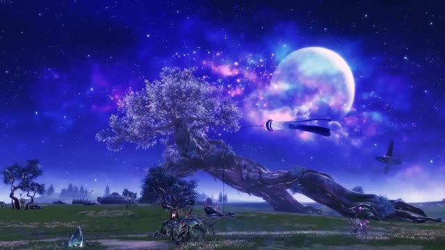 Magical tree under violet moon live wallpaper