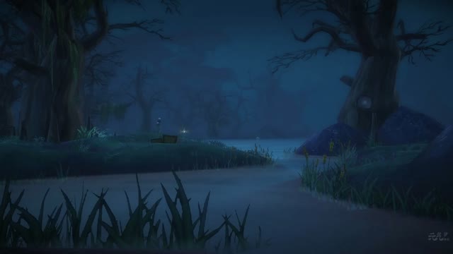 Night forest with glowing pond live wallpaper