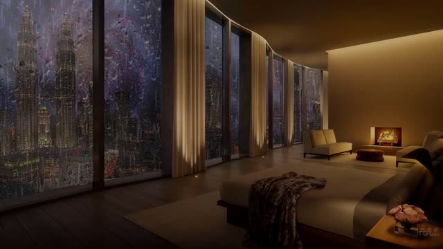 Elegant living room at night live wallpaper