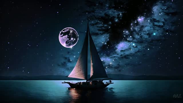 Sailboat under alien moonlight live wallpaper