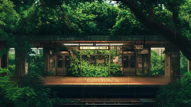 Abandoned train station in forest live wallpaper