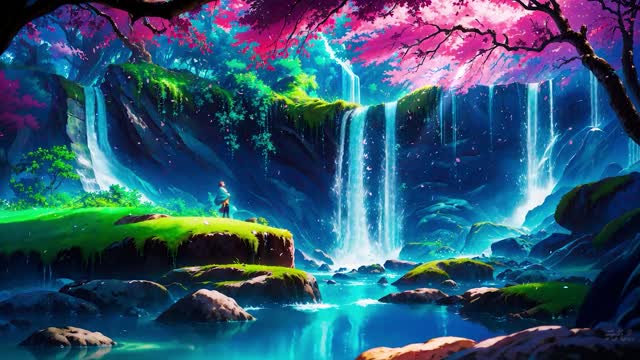 Vivid fantasy waterfall landscape live wallpaper